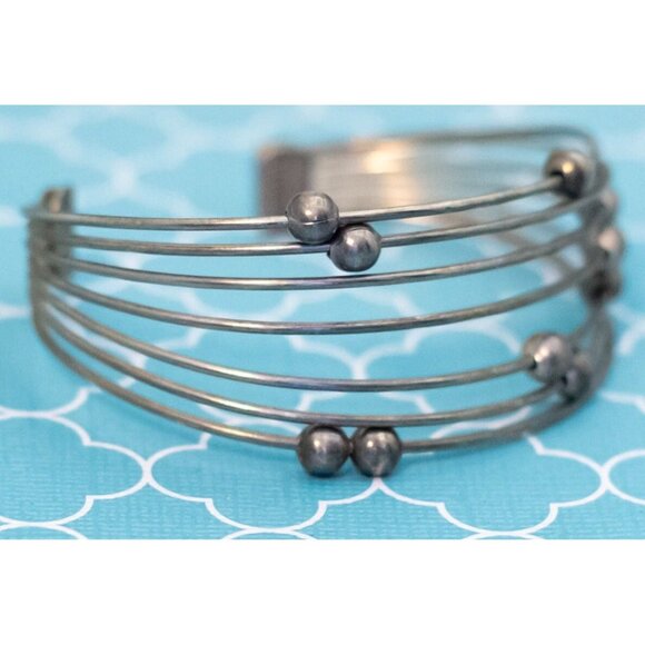 7 inch, Vintage Silver Tone Sphere Ball Elegant Cuff Bracelet - R36 - Picture 2 of 3